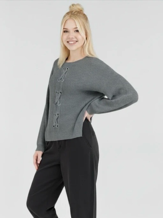 Michael Kors Sweaters - Michael Kors NWT Michael Kors Hi/Lo Lace-Up Long Sleeve Ribbed Knit Sweater